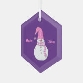 Personalisiertes Lila Schneemannsjahr Ornament Aus Glas (Vorderseite Links)