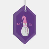 Personalisiertes Lila Schneemannsjahr Ornament Aus Glas (Vorderseite Rechts)