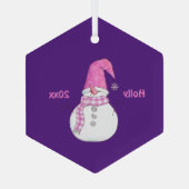 Personalisiertes Lila Schneemannsjahr Ornament Aus Glas (Rückseite)
