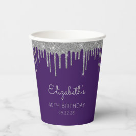 Personalisiertes Lila Silber 40. Geburtstag Party Pappbecher