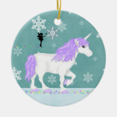 Personalisiertes Lila und weißes Einhorn und Fairy Keramik Ornament (Vorne)