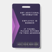 Personalisiertes Lila und weißes modernes Beruflic Ausweis (Back)