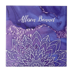 Personalisiertes Lila Weißes Wasser Mandala Fliese