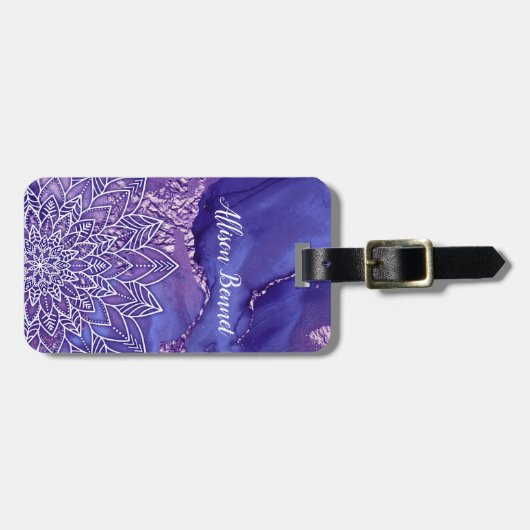 Personalisiertes Lila Weißes Wasser Mandala Gepäckanhänger (Vorderseite horizontal)