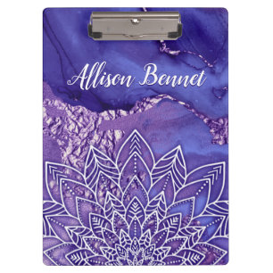 Personalisiertes Lila Weißes Wasser Mandala Klemmbrett