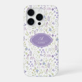 Personalisiertes lila Wildblumen-Monogramm iPhone Hülle (Rückseite)