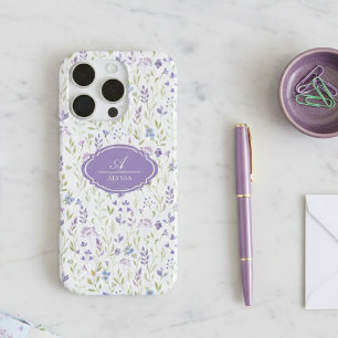 Personalisiertes lila Wildblumen-Monogramm iPhone 16 Pro Hülle