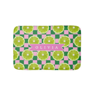Personalisiertes Limette Gingham Zitrus Individuel Badematte
