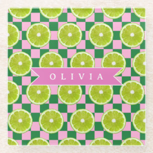 Personalisiertes Limette Gingham Zitrus Individuel Glasuntersetzer