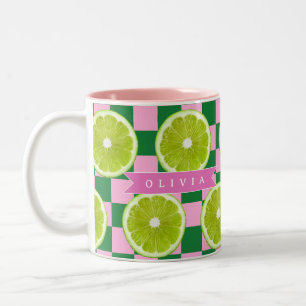 Personalisiertes Limettengingham-Zitrus Eigenname Zweifarbige Tasse