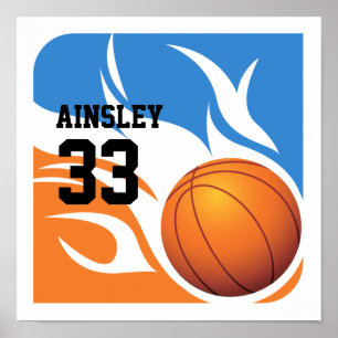 Personalisiertes loderndes Basketball-Blau und Poster