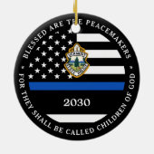 Personalisiertes Logo der Polizei dünne blaue Lini Keramik Ornament (Hinten)