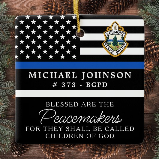 Personalisiertes Logo der Polizei dünne blaue Lini Keramikornament
