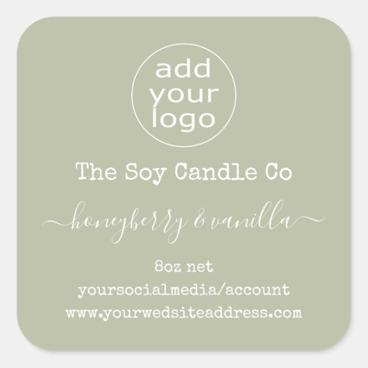 Personalisiertes Logo-Kerzensiegel auf Weizengrün Quadratischer Aufkleber (Vorderseite)