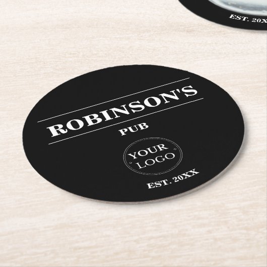 Personalisiertes Logo Pub Bar Name Jahr festgelegt Runder Pappuntersetzer (Angewinkelt)