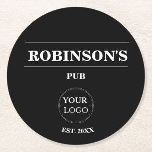 Personalisiertes Logo Pub Bar Name Jahr festgelegt Runder Pappuntersetzer
