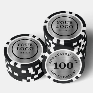 Personalisiertes Logo und Text Faux-Silber-Metall Pokerchips