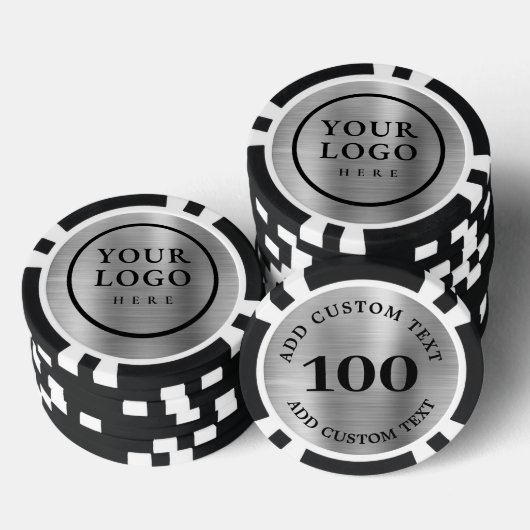 Personalisiertes Logo und Text Faux-Silber-Metall Pokerchips (Stapel)