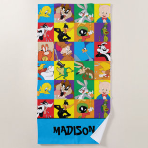 Personalisiertes LOONEY TUNES™ Zeichengitter Strandtuch