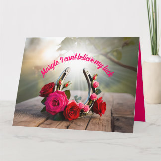 Personalisiertes Lucky Horseshoe und Rose Liebe Karte