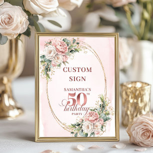 Personalisiertes Luxe-Roségold-Blumen-50. Geburtst Poster