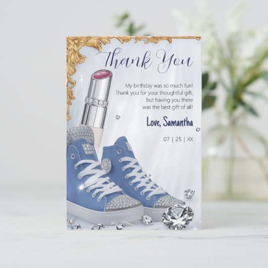 Personalisiertes luxuriöses Birthday Sneaker Ball Dankeskarte (Stehend Vorderseite)