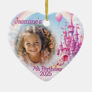 Personalisiertes Mädchen 7. Geburtstagsfoto Herzge Keramik Ornament