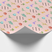 Personalisiertes Mädchen-Dinosaurier  Geschenkpapier (Ecke)