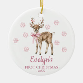 Personalisiertes Mädchen-Erstes Weihnachten Hirsch Keramik Ornament