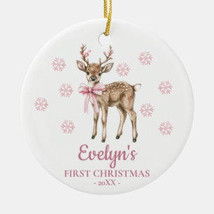 Personalisiertes Mädchen-Erstes Weihnachten Hirsch Keramik Ornament