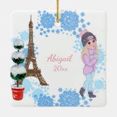 Personalisiertes Mädchen im Pariser Wintereiffeltu Keramikornament (Rückseite)