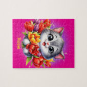 Personalisiertes Mädchen-Kätzchen Puzzle (Horizontal)