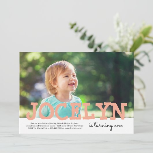 Personalisiertes Mädchen oder Junge Foto Geburtsta Einladung (Stehend Vorderseite)