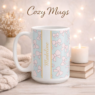 Personalisiertes Mädchen Süße Schleife Name Blau R Kaffeetasse