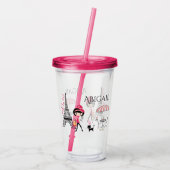 Personalisiertes Mädchen und Katze Eiffelturm Pari Acryltrinkbecher (Rückseite)
