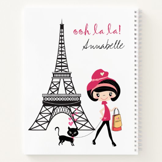 Personalisiertes Mädchen und Katze Paris Eiffeltur Notizblock (Rückseite)