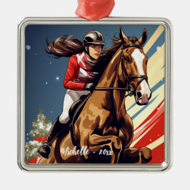 Personalisiertes Mädchen und Pferde Jumping Weihna Ornament Aus Metall