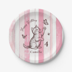 Personalisiertes Mädchen Vintage Rosa Kätzchen Geb Pappteller