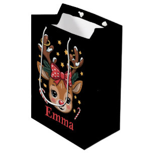 Personalisiertes Mädchen Weihnachten Rentiere Fami Mittlere Geschenktüte