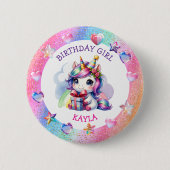 Personalisiertes Mädchengeburt-Einhorn Button (Vorderseite)