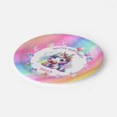 Personalisiertes Mädchengeburt-Einhorn Pappteller (Schrägansicht)