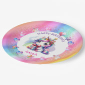Personalisiertes Mädchengeburt-Einhorn Pappteller (Schrägansicht)