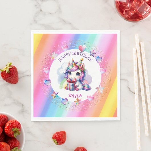 Personalisiertes Mädchengeburt-Einhorn Serviette (Beispiel)