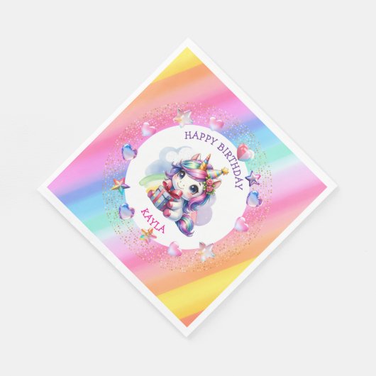 Personalisiertes Mädchengeburt-Einhorn Serviette (Ecke)