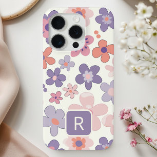 Personalisiertes Mädchenhaftes Farbige Blumenmuste iPhone 15 Pro Hülle