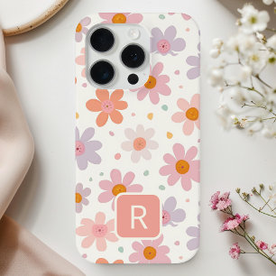 Personalisiertes Mädchenhaftes Farbige Blumenmuste iPhone 15 Pro Hülle
