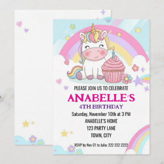 Personalisiertes Magisches Regenbogen-Einhorn-Gebu Einladung