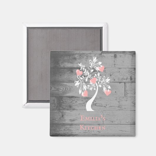 Personalisiertes Magnet des Herzens, rosa Baum (Vorderseite/Rückseite)