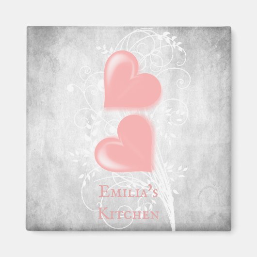 Personalisiertes Magnet für rosa Herzen (Vorne)