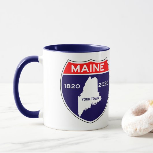 Personalisiertes Maine ICH Jahrestag 200 Tasse (Mit Donut)